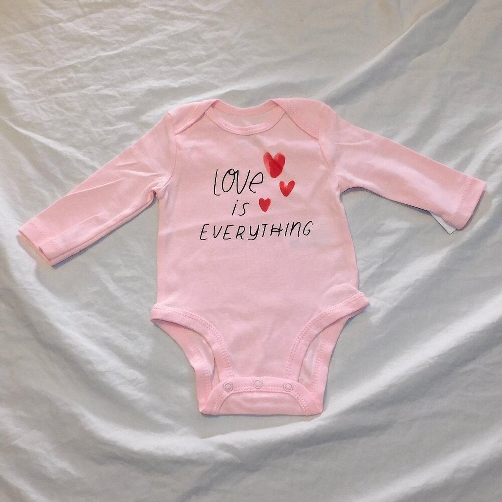 Baby Girl First Valentines Day Long Sleeve One Piece Love is Everything Pink NEW